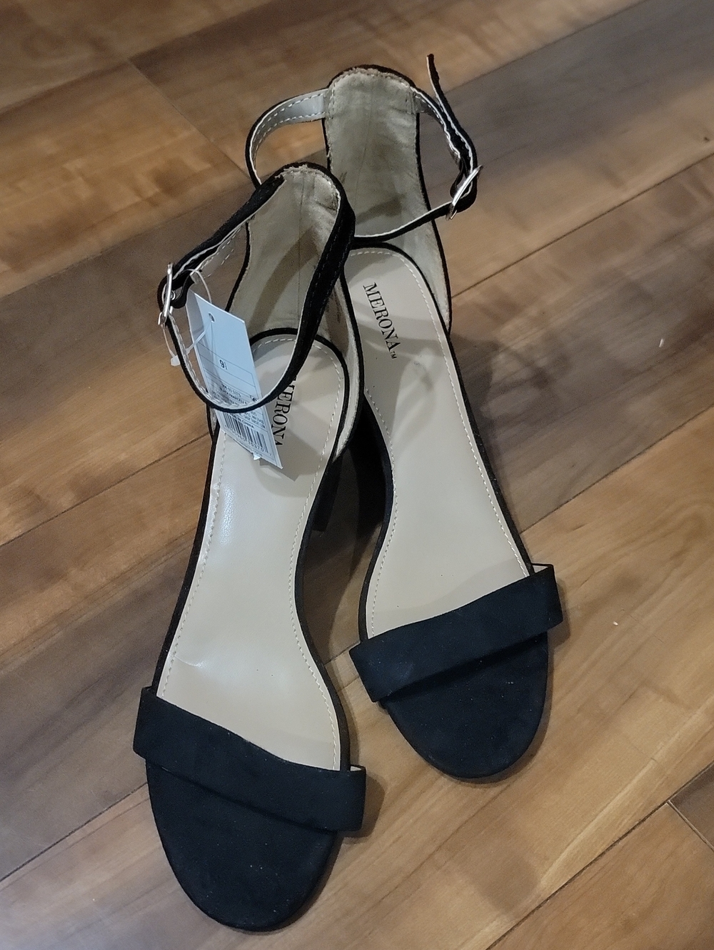 Merona Black Open-Toe Ankle-Strap Block Heels